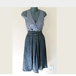 DKNY Gray & Black Silk Blend‎ Empire Waist Dress